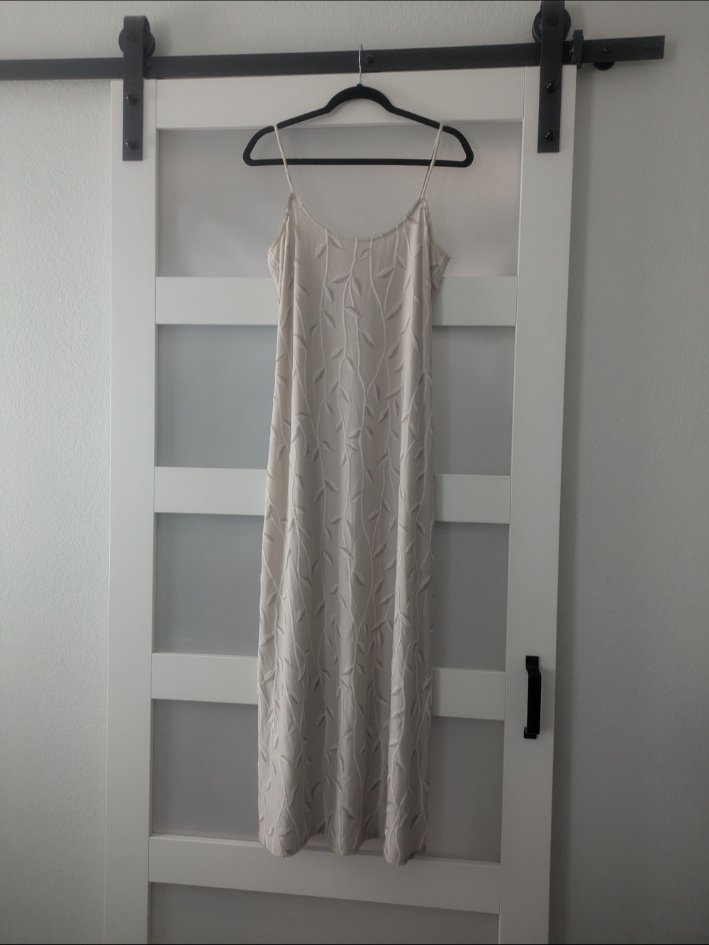 ACCESS Cream Maxi Slip Dress with Leaf-Embossed Texture